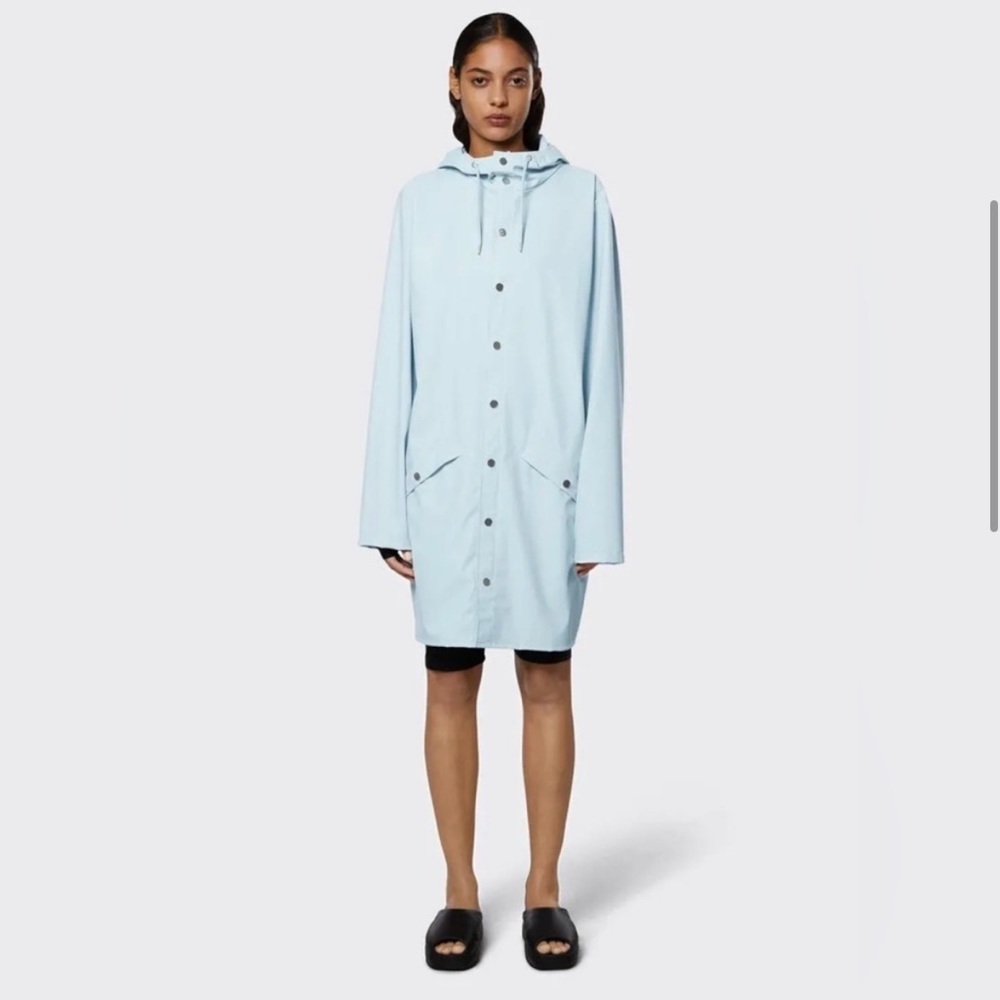 Like new Rains Belted Trench Style Curve Jacket in sky Size XS